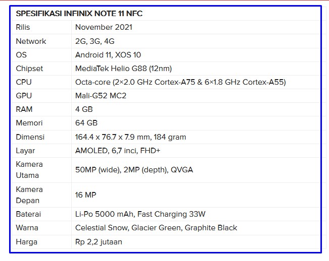 SPESIFIKASI INFINIX NOTE 11 NFC Daftar Smartphone Terbaik harga 2-3 jutaan Terbaru - TribunLiputan