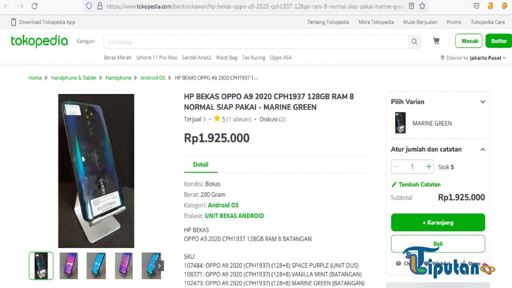 Harga OPPO A9 2020 Ram 8 & 128 GB - Daftar HP RAM 8gb dibawah 2 juta - TribunLiputan