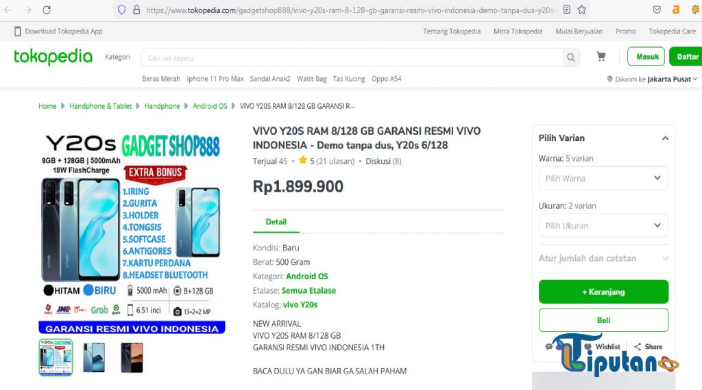 Harga VIVO Y20S Ram 8 & 128 GB - Daftar HP RAM 8gb dibawah 2 juta - TribunLiputan